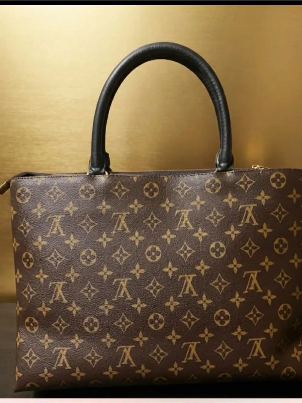 Louis Vuitton Brown Monogram Satchel with Black Handles